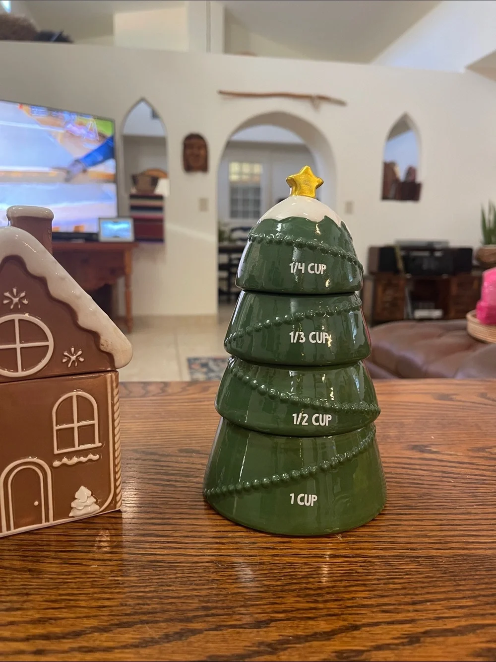 Green Ceramic Christmas Tree Measuring Cup Set - Holiday Kitchen